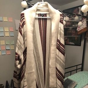 White and Red Striped Drape Cardigan